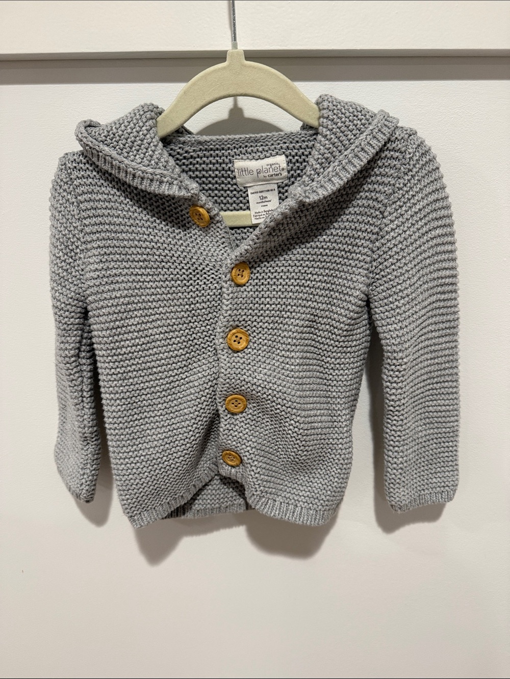 Little Planet Kids' Gray Knit Hooded Button Cardigan